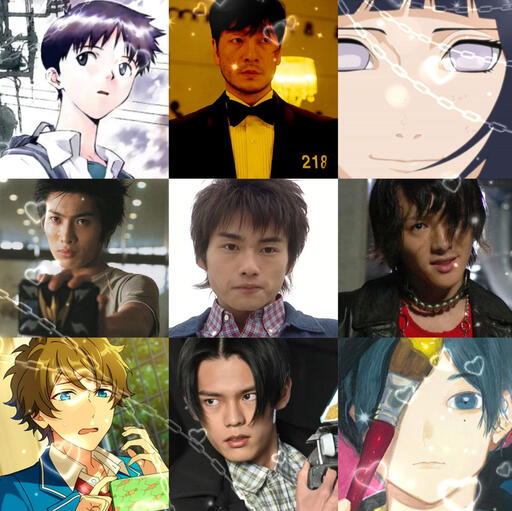 ikari shinji, snag-woo from squid games, hinata hyuga, akiyama ren, kamijo mutsuki, kageyama shun, midori takamine, daiji igarashi, takahashi youtasuke